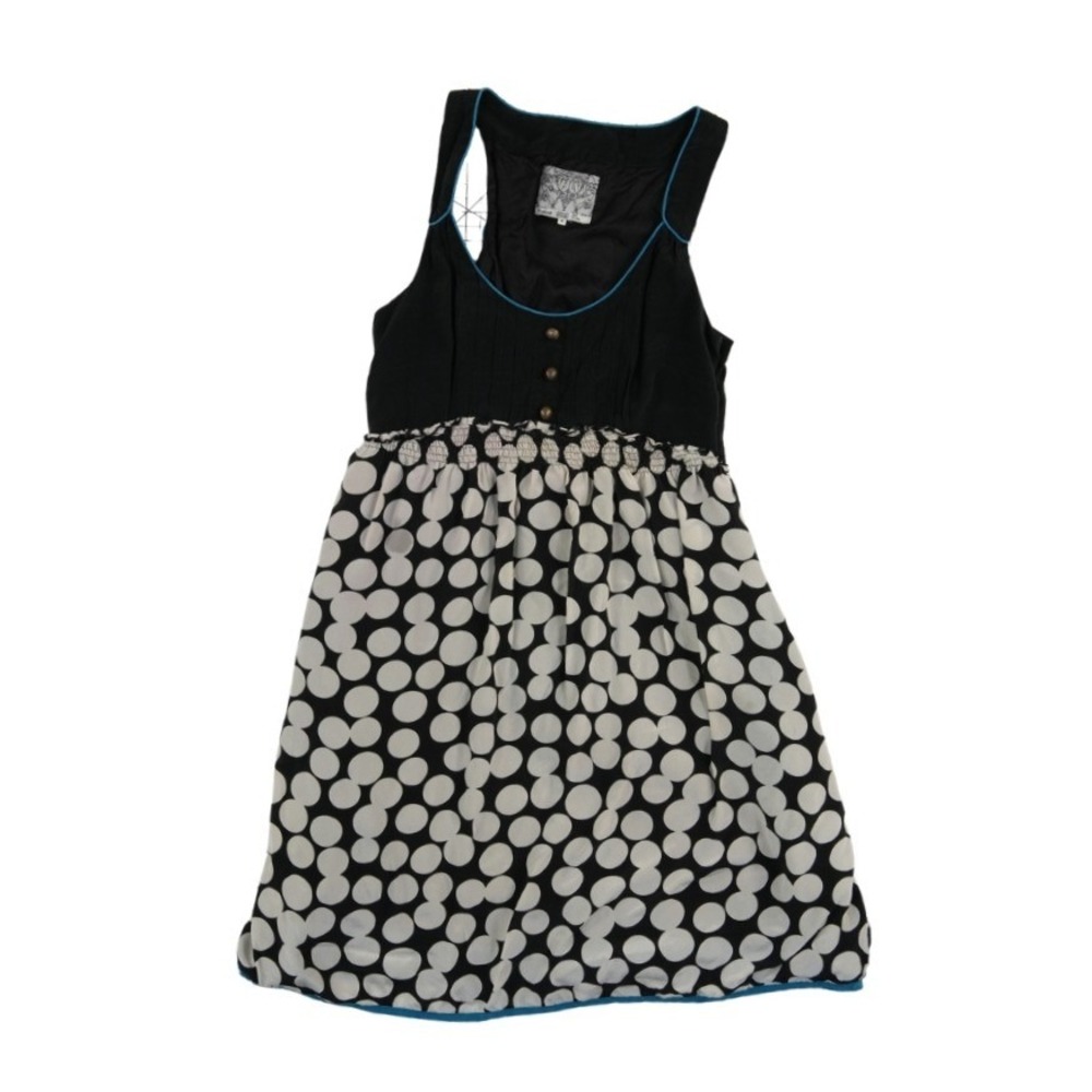 Floreat 100% Silk Dress Women's Size 0 Black White Polka Dot Racerback Vintage - Picture 2 of 6